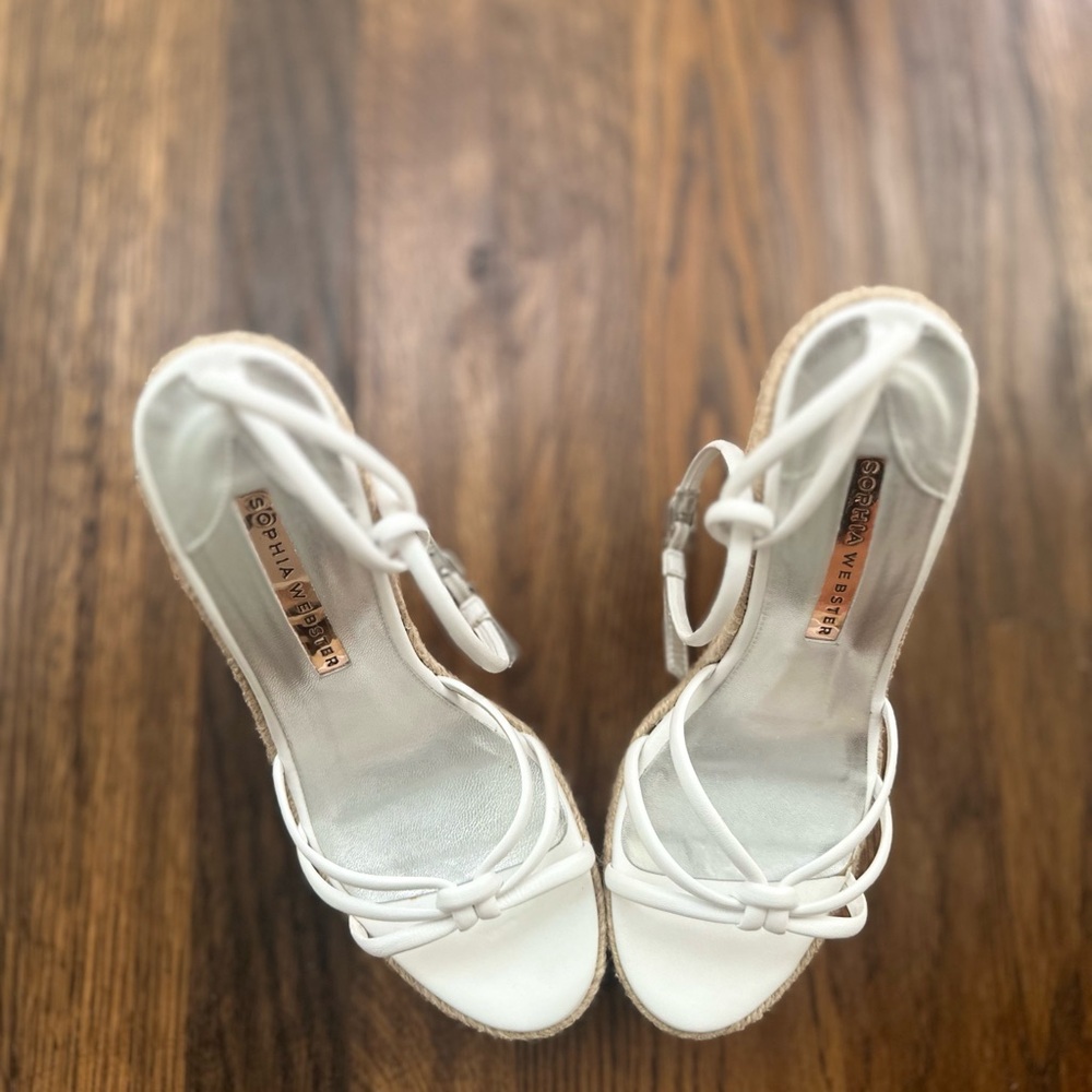 SOPHIA WEBSTER Women's Alina Crystal Wedge White Espadrille Sandals SIZE 37.